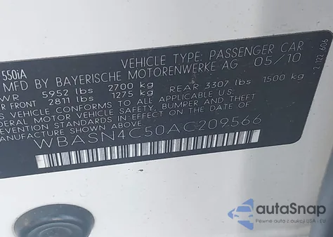 2010 BMW 550I Gran Turismo z USA, uszkodzony, nr VIN WBASN4C50AC209566